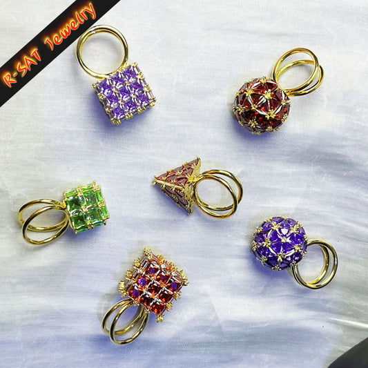 Pyramid Ring Charms Stainless Steel Irregular Fine Cut Crystal Luxury Jewelry Ring Cocktail Ring Romantic Fashion Gift for Women