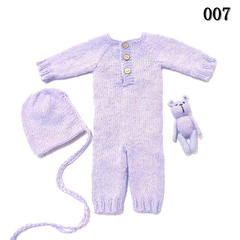 Newborn Photography props Pants Climbing Clothes BearTotal of Three Sets Handmade Knitted Mink