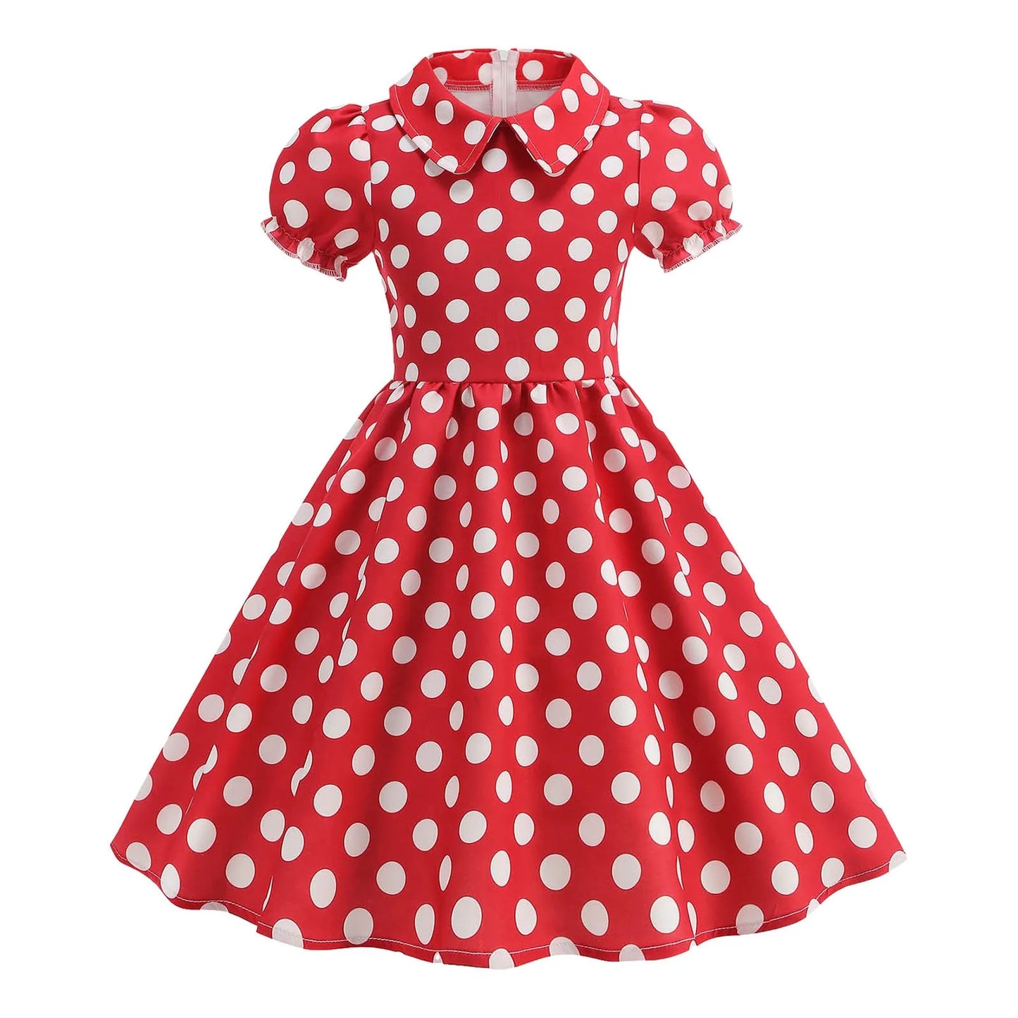 Girls Vintage Polka Dot Summer Dresses Elegant 50s Turn Down Collar Short Sleeve Princess Cocktail Dress Children'S Clothing