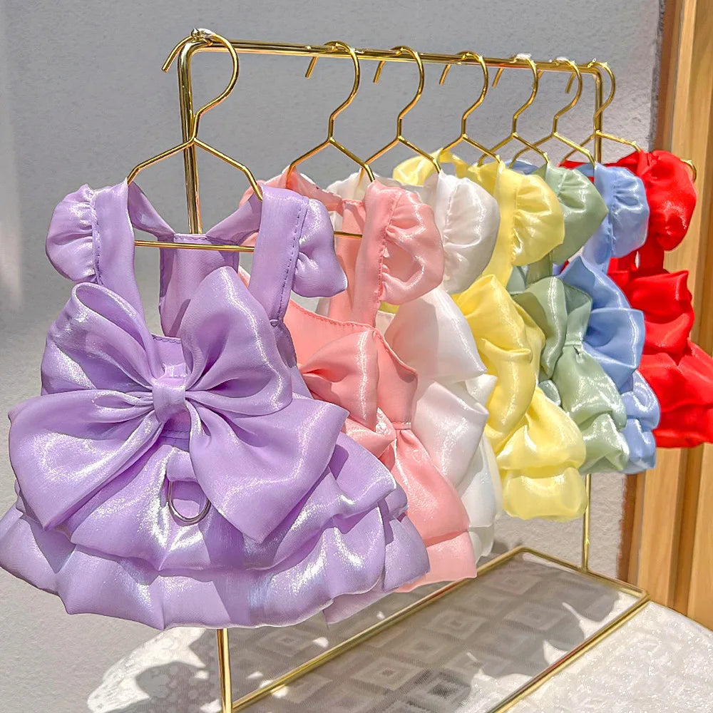 Dog Dress Girl Dog Clothes Pet Apparel Doggie Pink Bowknot Tulle Cat Sequin Clothing Pup Dresses Doggy Attire Birthday