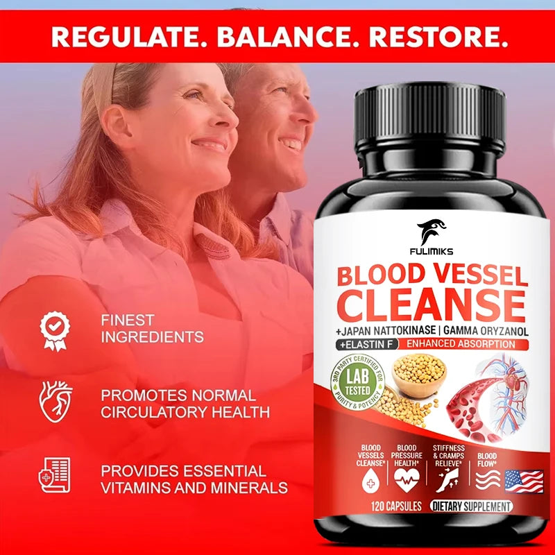 Premium Blood Vessel Cleanse Pills, with Japan Nattokinase, Gamma Oryzanol, Support Vein Health, Leg Wellness, Non-GMO