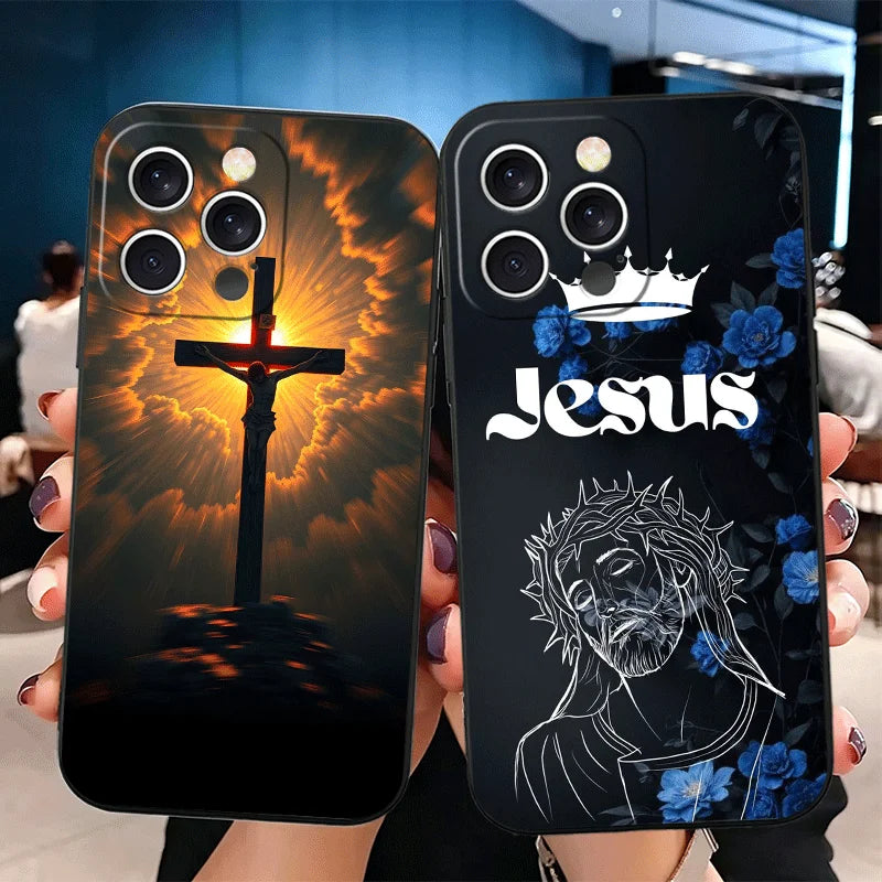 God Jesus Pray Cross Bible Soft Phone Case for iPhone 16 16E 17 Air 15 Pro Max 14 Plus 13 Mini 11 12 7 Black Cover Back Shell