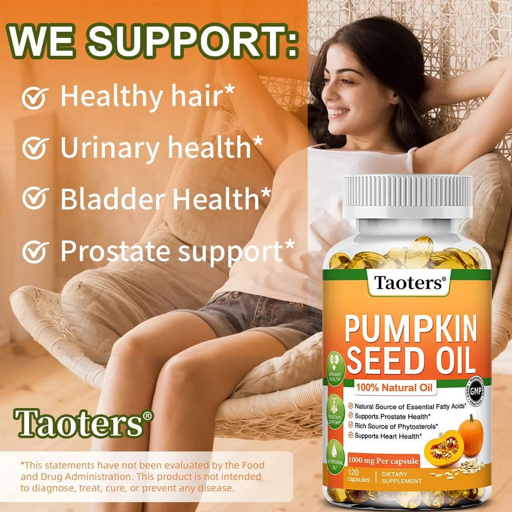 Pumpkin Seed Oil Capsules - Promotes Hair Growth, Urinary Tract and Prostate Health, Cardiovascular Support | Non-GMO