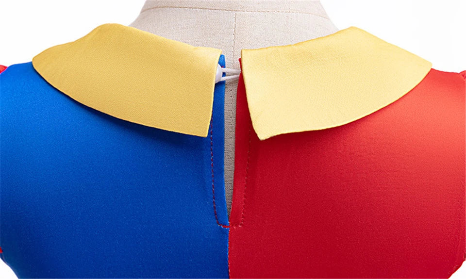 Halloween Amazing  Digital Circus Pomni Cosplay Costume Carnival Fancy Red Blue Clown Dress Up Disguise Joker Headwear