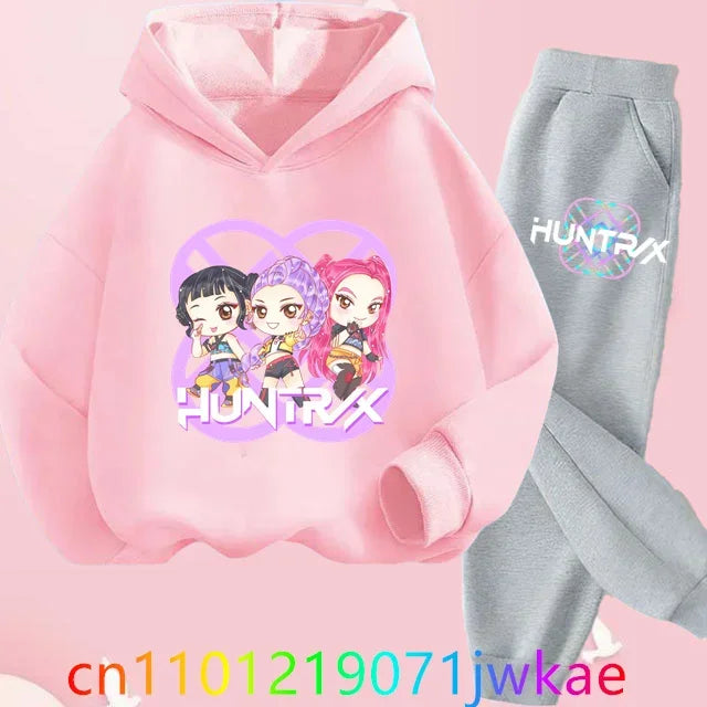 Kid K-Pop Demon Hunters Hooded Suit Toddler Girl Clothes KPop Demon Hunters Hoodie Set Girls Fashion Casual Sweatshirt New Movie