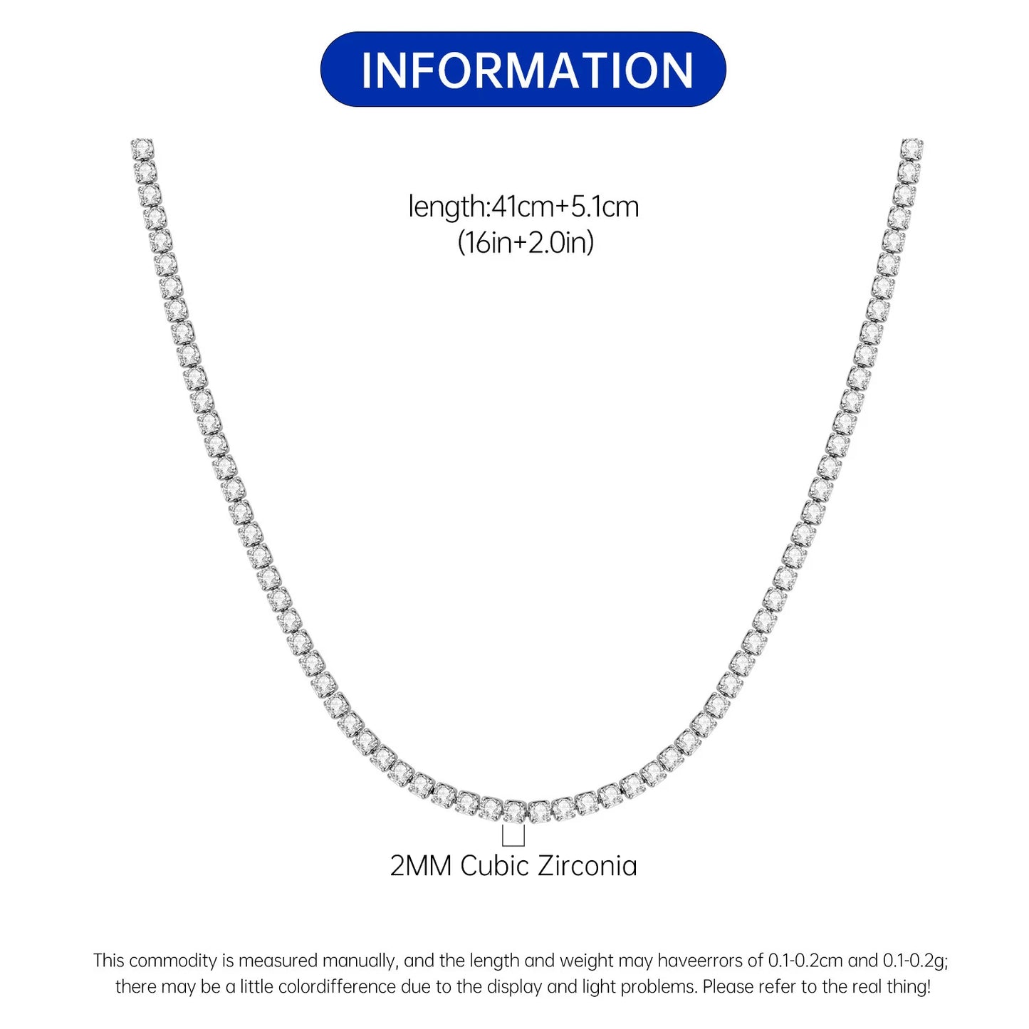MISEFF S925 Sterling Silver Necklace 2mm & 3mm Cubic Zirconia Tennis Chain Necklace for Women Exquisite Jewelry Birthday Gift