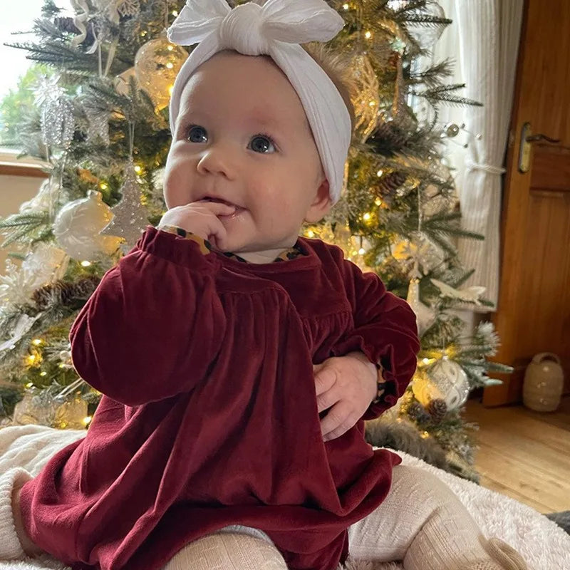 Autumn Winter Kids Christmas Dresses KS 2024 Velvet Bow Girl Princess Dress Baby Jumpsuit New Year Party Children's Clothing