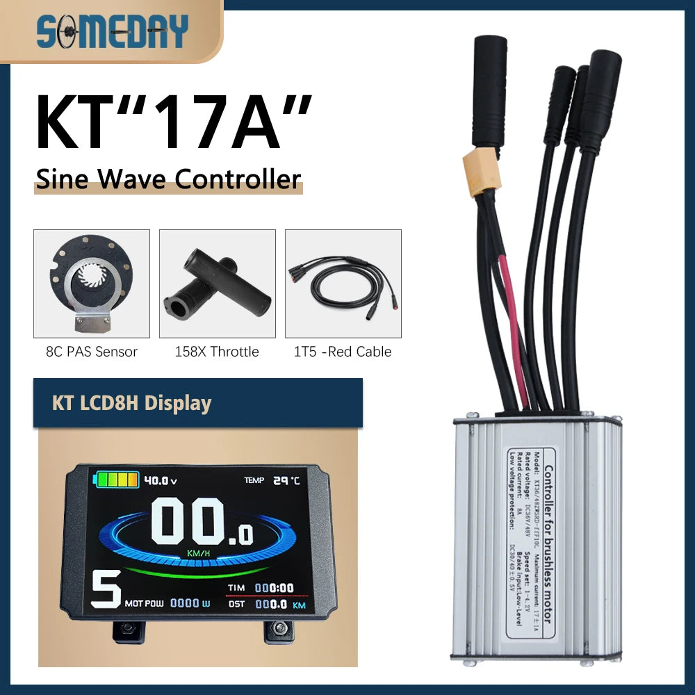 Ebike KT Sine Wave Controller 36V/48V Waterproof Brushless with Light Function 14A-35A With LCD8H Display For Ebike Accessories