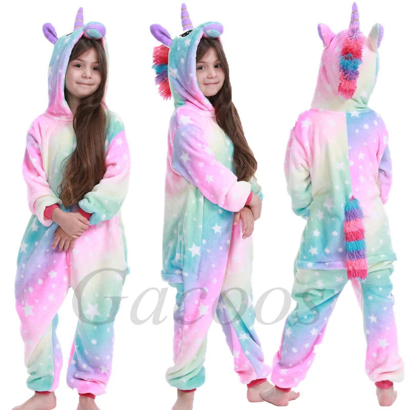 2024 Kigurumi Cat Onesie Kids Unicorn Pajamas For Children Animal Cartoon Blanket Sleepers Baby Costume Winter Boy Girl Jumspuit