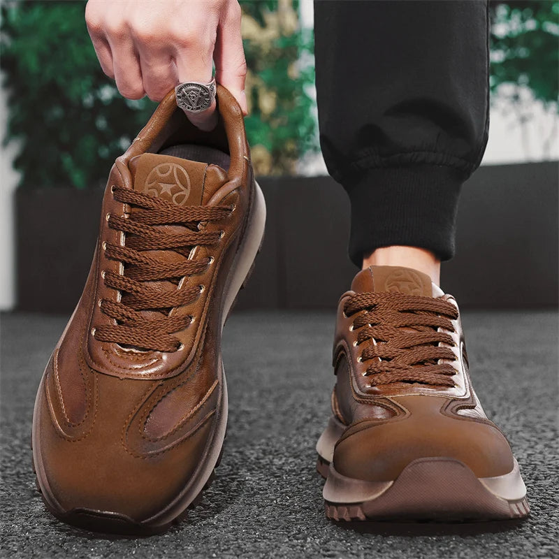 Classic Leather Casual Sneakers for Men Comfortable Sport Shoes High Quality Platform Shoes Lace Up Anti Slip Men Athletic Shoes