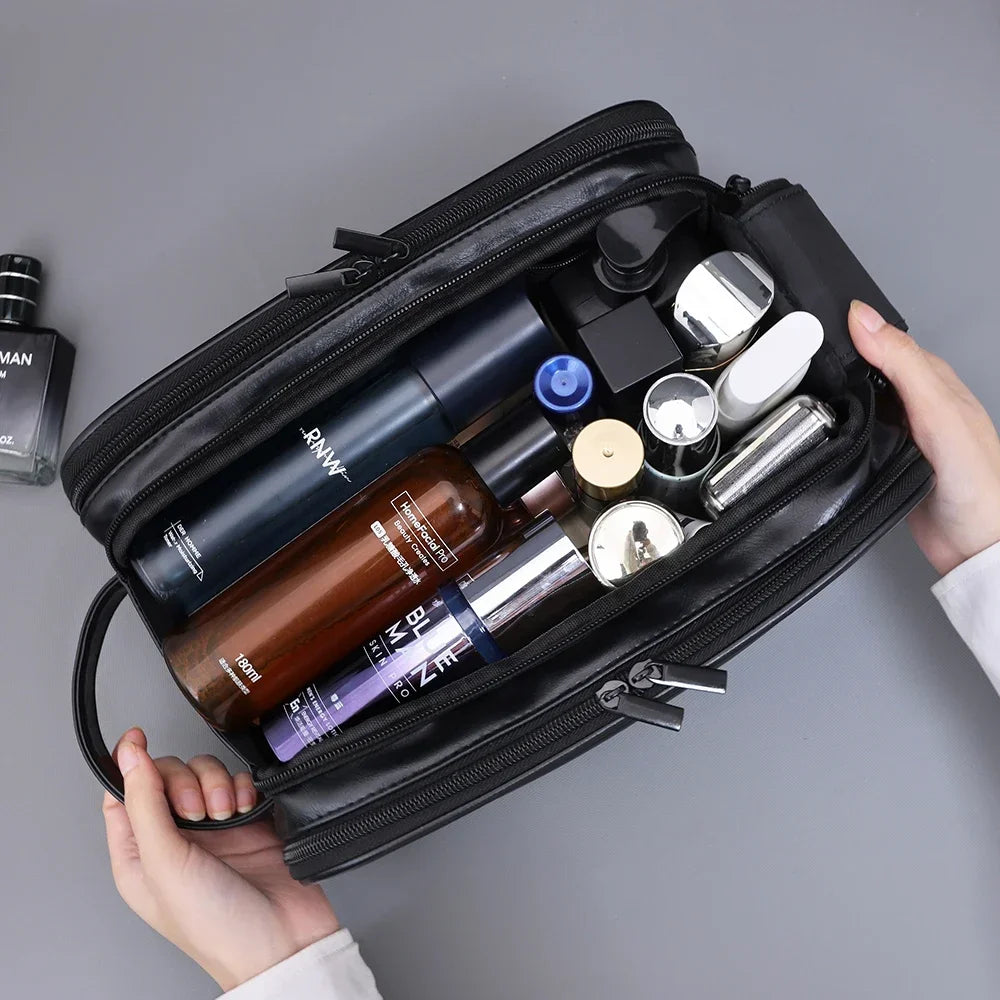 Multi Pockets PU Toiletry Bag For Women Men Travel Essentials Makeup Bags Waterproof Hanging Bag Cosmetic Washing Organizer Bag