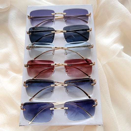 Vintage Rimless Sunglasses Rectangle Fashion Popular Women Brand Designer Sun Glasses Female Eyewear Summer Traveling Oculos
