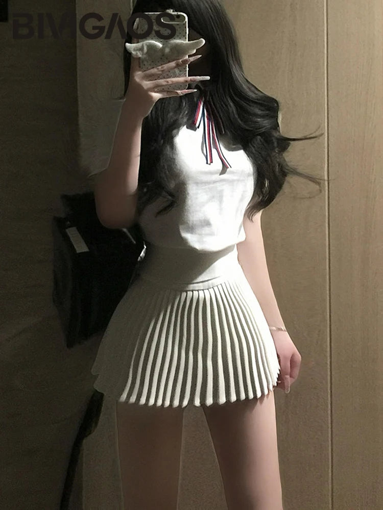 BIVIGAOS Summer Fashion High Waist Sport Short Skirt Women Youthful Cute Mini Skirt Safety Shorts Accordion Pleated Tennis Skirt