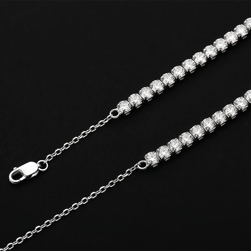 Women's Adjustable Rhodium Plated Fine Jewelry S925 Sterling Silver GRA 3mm D VVS1 Moissanite Tennis Necklace Choker