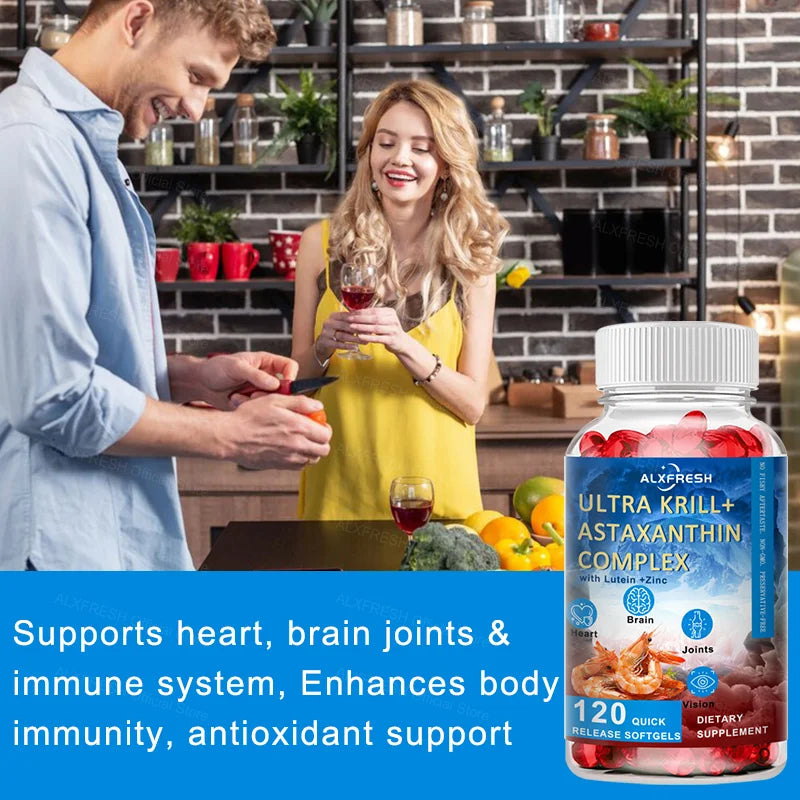 Krill Oil Capsules Support Cardiovascular and Eye Health Brain Cognitive Function Relieve Joint Inflammation Pain Improve mood