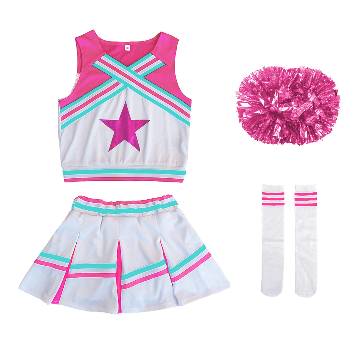 LOlanta 4Pcs Girls' Cheerleading Costumes with Socks Kids School Performance Cheerleader Outfit Halloween Fancy Dress Up 4-14Y