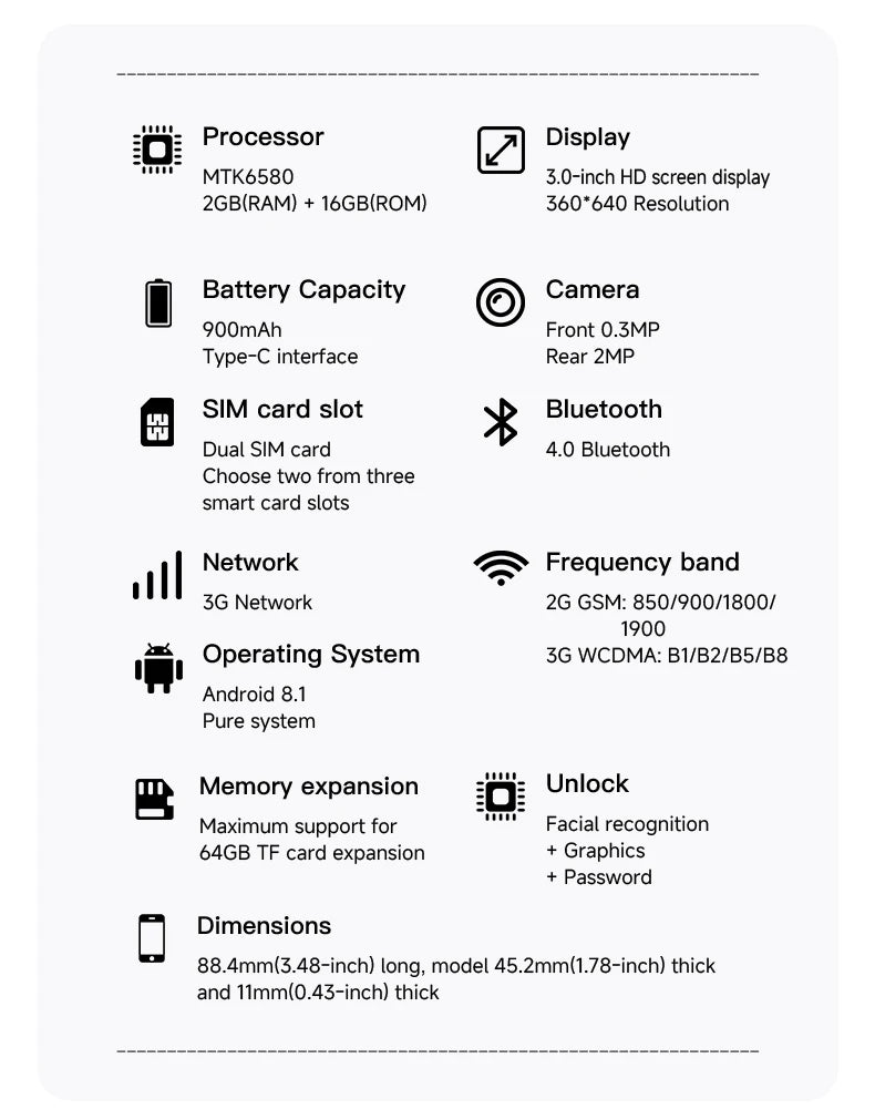 SERVO 18SE MINI Android Pocket Smartphone 2 SIM Standby 3.0" Screen 2GB+16GB WhatsAPP WiFi 3G WCDMA Super Small Smart Cellphones
