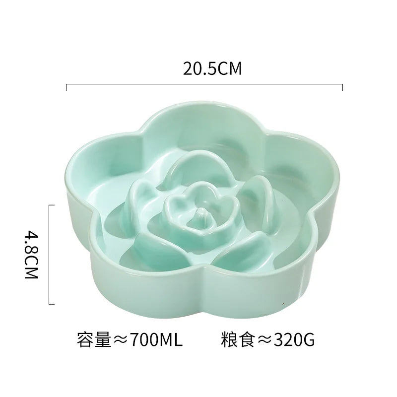 Ceramic Dog Slow Food Bowl Anti-choking Medium and Large Dog Food Basin Cat Bowl with Wooden Frame Pet Feeding Supplies With