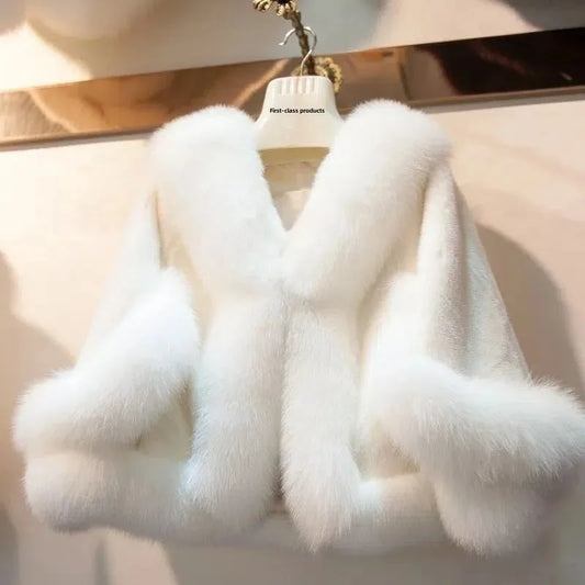 Women's Fox Fur Coat Wedding Dress Style Shawl High Quality Artificial Fox Fur Fashionable And Elegant Shoulder Pad Sleeve