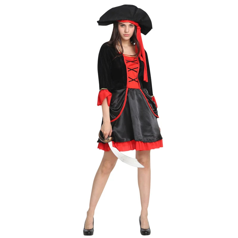 Halloween Theme Women Fancy Dress ，Parent-child Role Playing Cosplay Costumes,Female Pirates Captain of the Caribbean