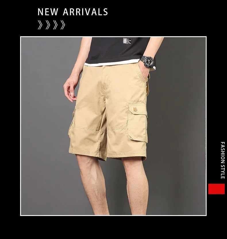 Summer Fashionable Sports Pure Cotton Straight Leg Multi-pocket Cargo Shorts Men's Casual Loose Plus Size High Quality Shorts