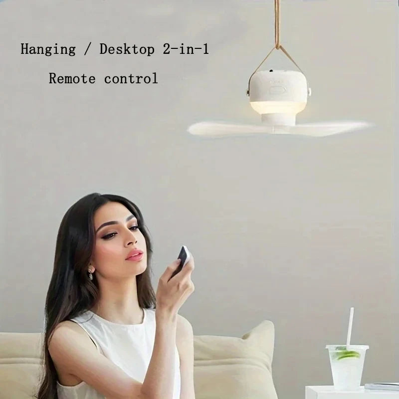 Portable Wireless mini Ceiling Fan Light USB Fan with Remote Control, Stand, Night Light, Home, Outdoor, Camping, New Year Gifts