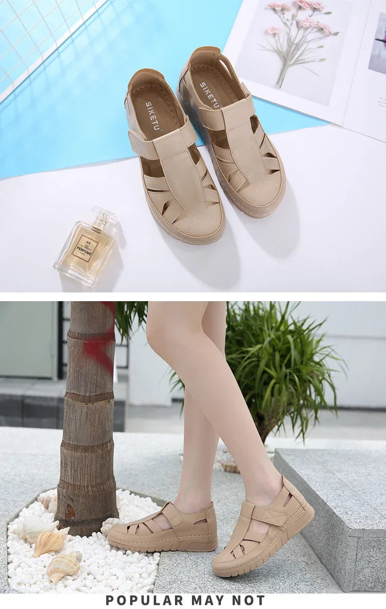 Women's Shoes Sandals Fashion Baotou Wedge Platform Sandals Ladies Retro Rome Sandalias Mujer Slip on Beach Shoes Footwear 2024