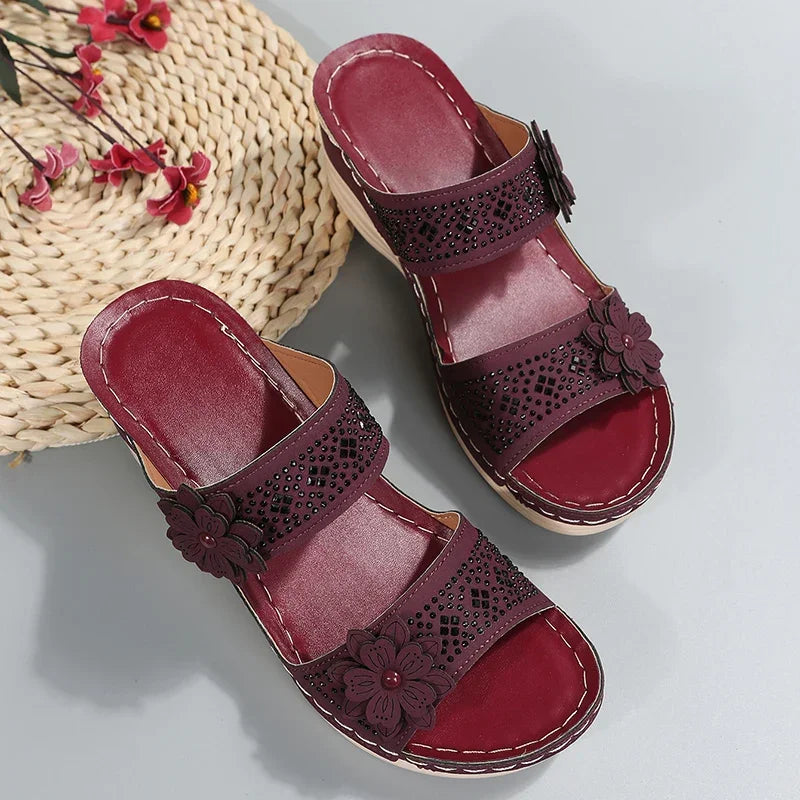 Ladies Shoes on Offer Summer New Plus Size Slippers Women Retro Roman Women's Slipper Casual Beach Flower Platform Wedge Sandals