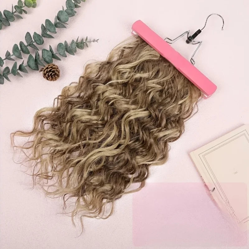 Synthetic 4PCS Hair Extensions 14inch Short Curly Wavy Brown Blonde Color Invisible Lace Weft Natural Soft Hairpieces for Women