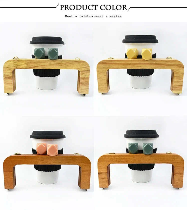 Deepeel 20cm Solid Wood Square Bag Handles Wooden Beads Kiss Clasp Locks Handbag Purse Frames Handle DIY Crafts Accessories