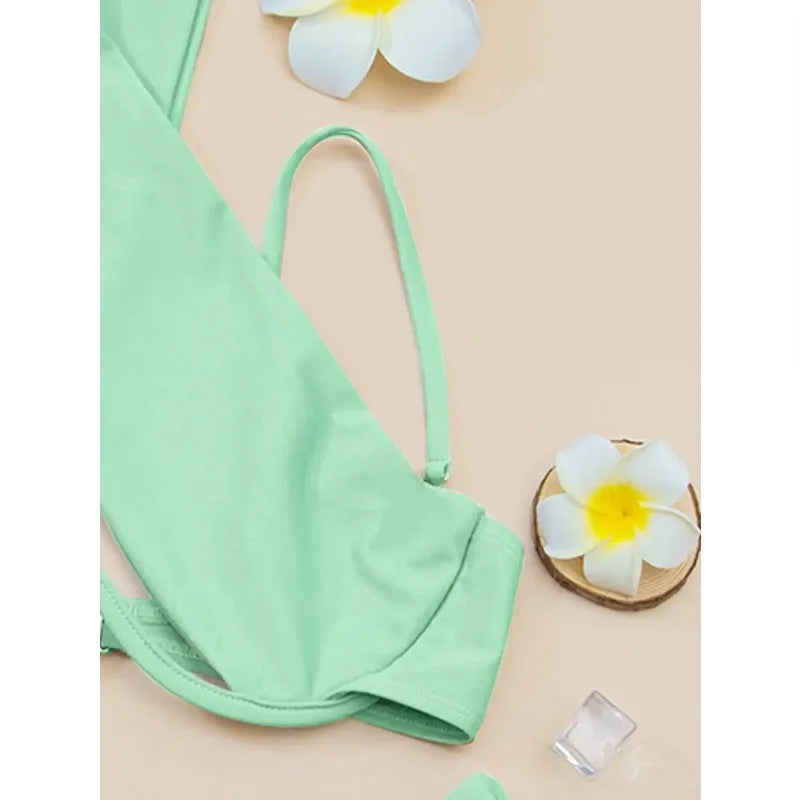 Sexy Bikini Women Cross Halter Underwire Swimsuit Split Push Up Bikini Set Female Bathers Swimming Summer Beachwear Bathing Suit