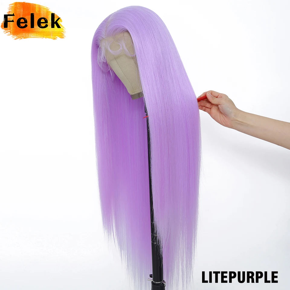 Highlight 13x6 Synthetic Lace Frontal Wigs For Women 40 Inch Long Silky Straight Lace Front Wigs High Quality American Afro Wigs