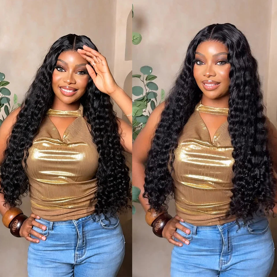5*5 No Glue Deep Wave Human Hair Wigs Pre Plucked Brazilian Human Hair Lace Frontal Wig 13*6 Pre-Cut Wear and Go Lace Front Wig