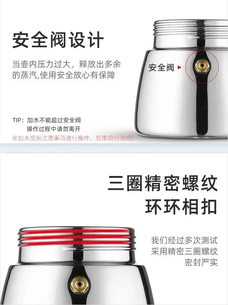 200ml 300ml Transparent And Visible Mocha Pot Home Brewed Coffee Pot Italian Stainless Steel Mocha Pot Home Brewed Coffee Set