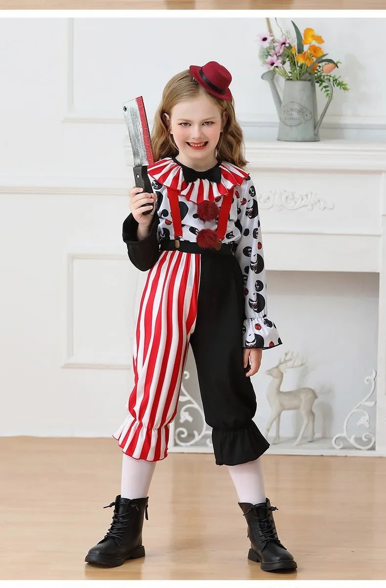 Halloween Cosplay Costumes Horror Clown Dresses Pants Headwear Clothes Sets Carnival Theme Party Role Playing Outfits for Girls