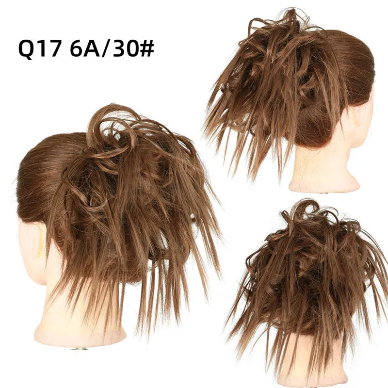 Synthetic Hair Bun Extensions Messy Curly Elastic Hair Scrunchies Hairpieces Synthetic Chignon Donut Updo Hair Pieces for Women