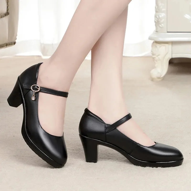 Zapatos De Mujer Women Cute Comfort Buckle Strap Black Patent Leather Height Increased Shoes Lady Cool Wine Red Heel Shoes E818