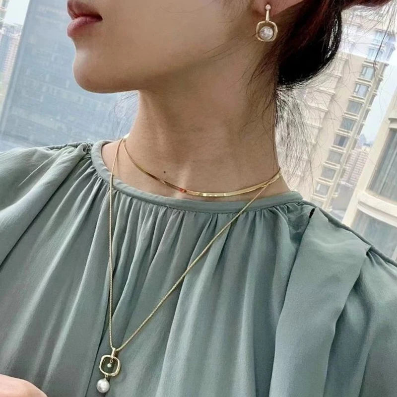 MeiBaPJ 8-9mm Natural Round Pearls Fashion Jewelry Set DIY 925 Silver Pendant Earrings Ring Fine Wedding Jewelry for Women