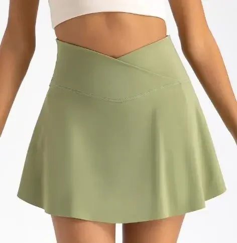 Sexy Gym Tennis Skirt Woman Summer Skinny Stretch Activewear Running Pockets Skirt Compression High Waist Shorts 2024