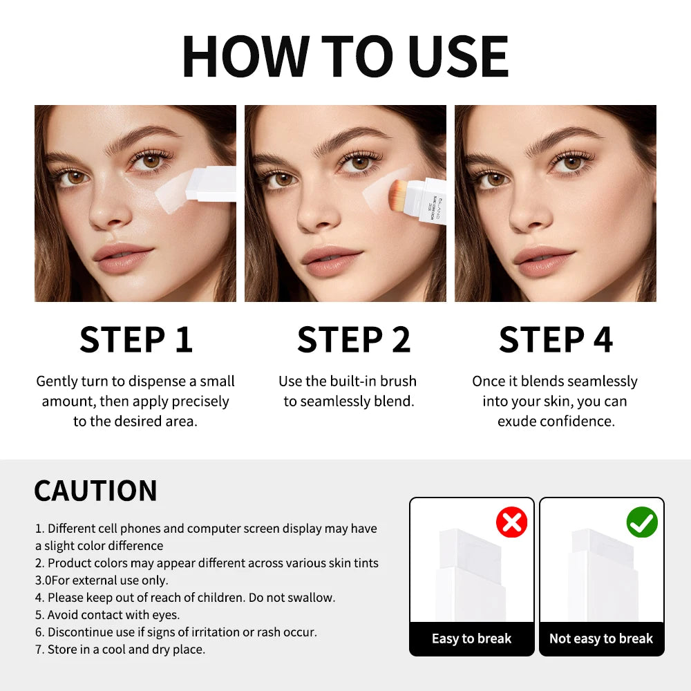 Lakerain Blanc Cover Cream Stick Dual-ended Design Waterproof Foundation Coverage Travel Bronze Creamy Foundation Natural Makeup