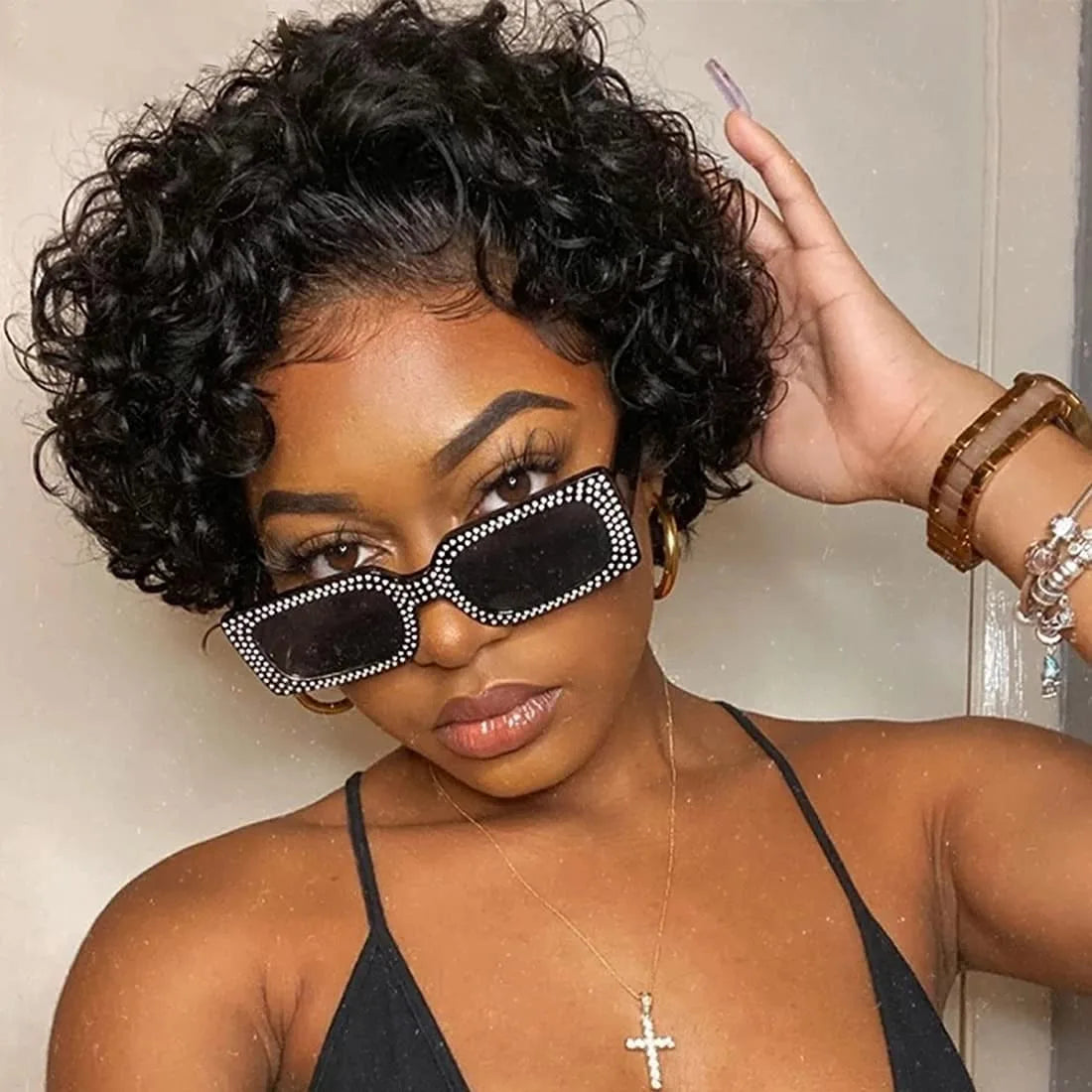 Pixie Cut Wig Human Hair Wigs Transparent 13x1 Lace Front Wigs Brazilian Remy 100% Human Hair Short Curly Human Hair Wig