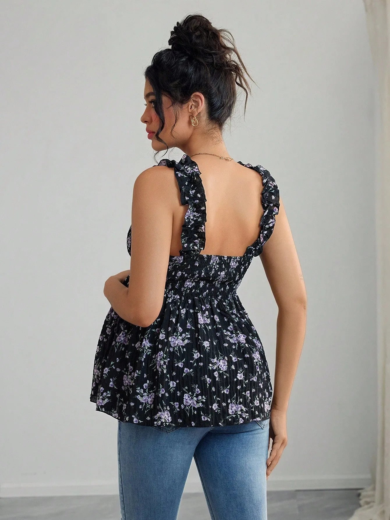 Maternity Clothing Spring and Summer New Printed Suspenders Maternity Top Square Collar A Word Maternity Vest Pregnancy Shirt