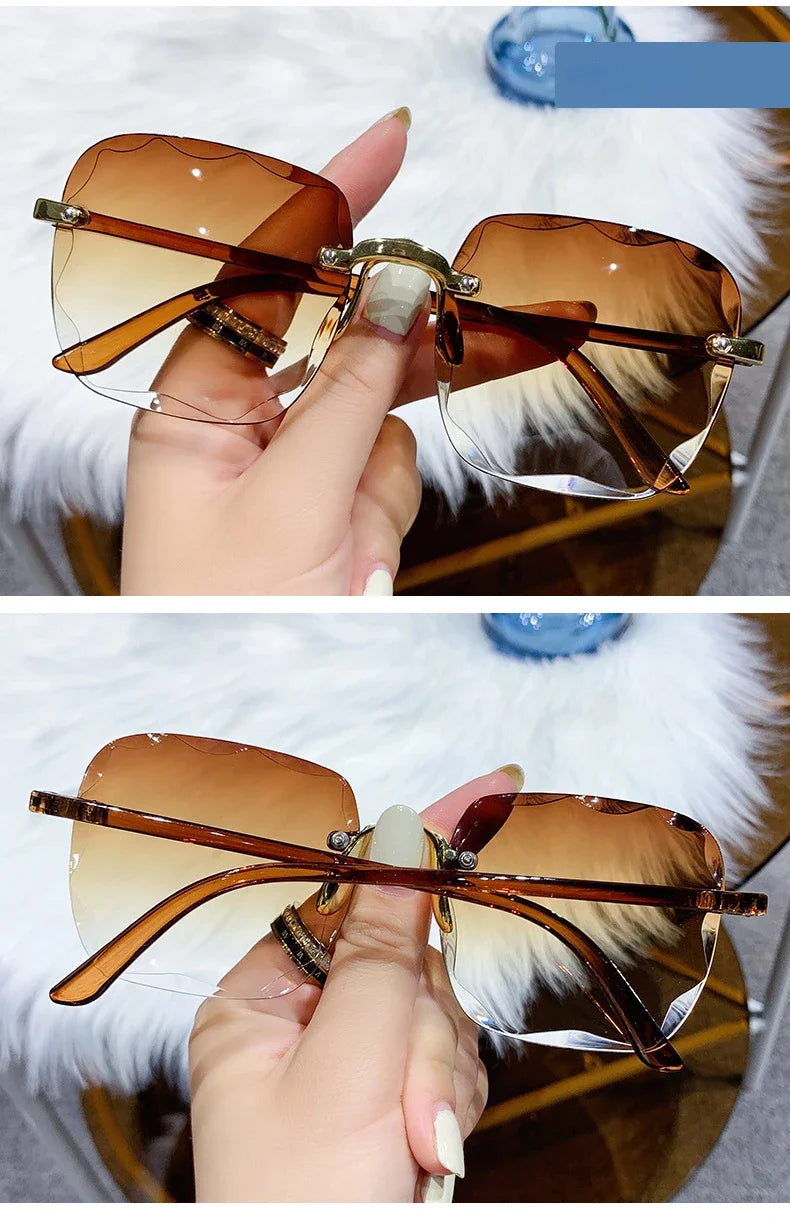 Square Rimless Fashion Sunglasses for Women Men Summer Gradient Sun Shades for Vacation Beach Travel（Not Include Glasses Case）