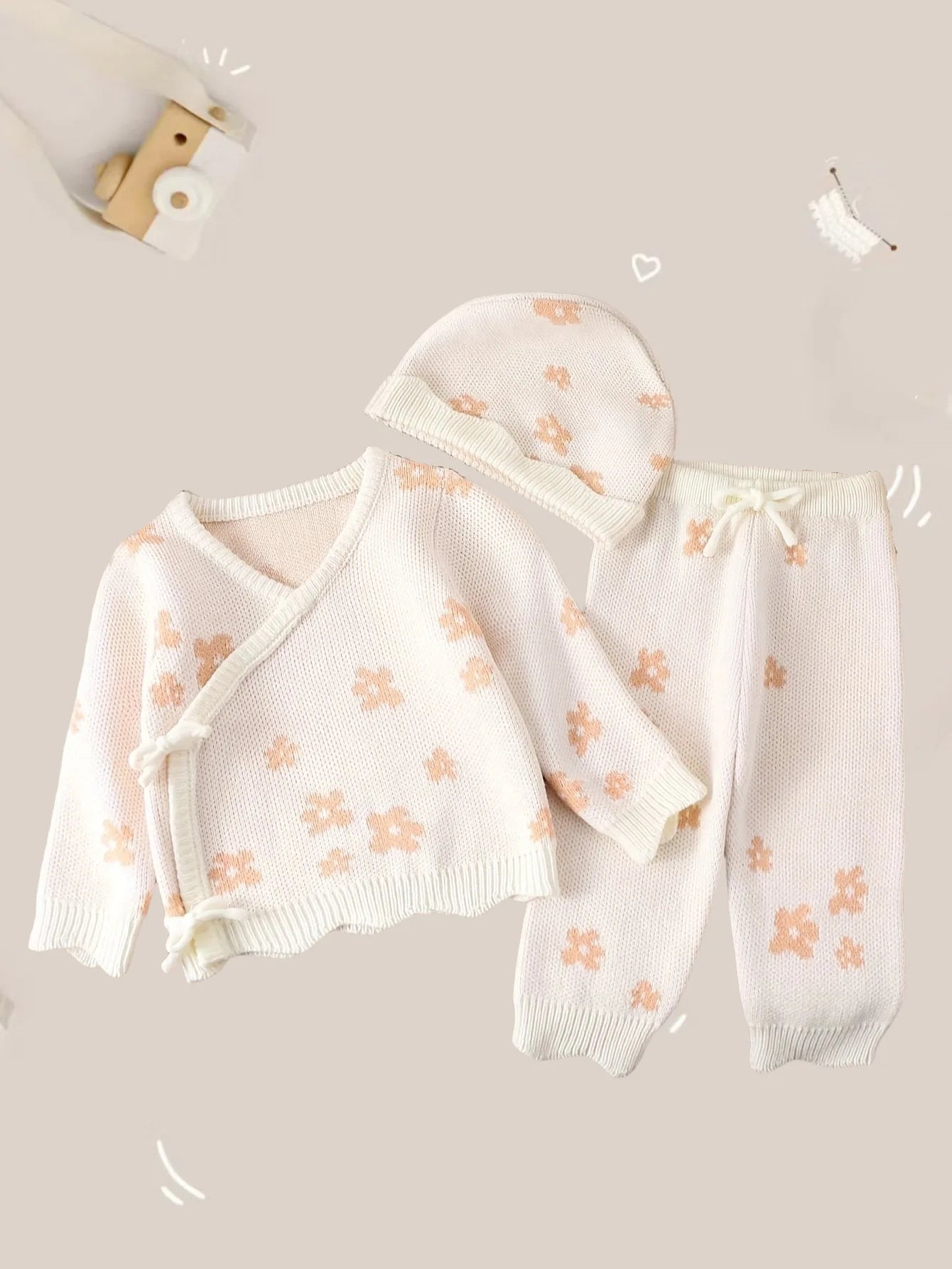 Baby Clothing 2025 Autumn Winter New Fashionable Casual Simple Sweet Floral Jacquard Coat Knitted Pants Hat Socks Kids Clothes