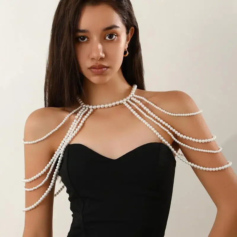Bridal Tassel Imitation Pearl Shoulder Chain Necklace Elegant Cheongsam Dress Shawl Wedding Jewelry Accessories Gift For Women