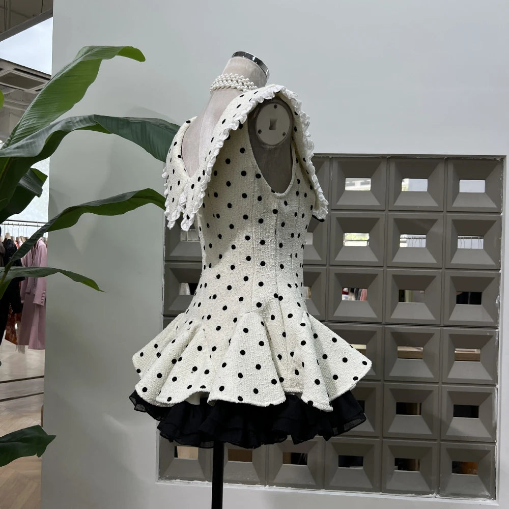 Women's Sexy A Line Lace Edge Polka Dot Fashion Round Neck Bow Short Mini Dresses Birthday Party Dinner Evening Cocktail Dress