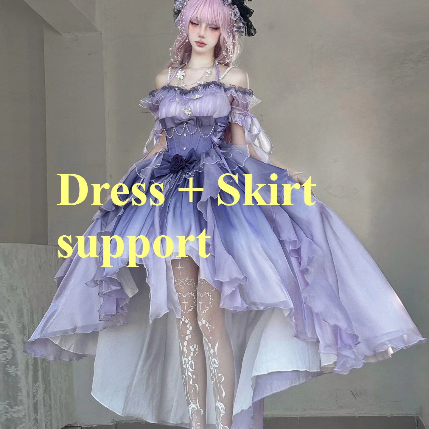 Dophee Flower Wedding Dress Lolita Purple Trailing Princess Dress Sexy Off Shoulder Short Sleeve Graduation Long Puffy Dresses