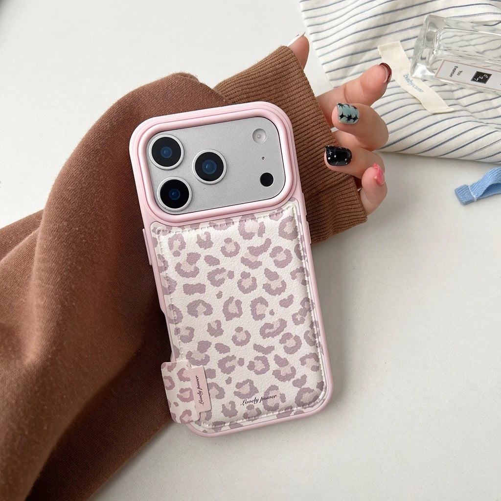 Fashion Sweet Pink Leopard Print Leather Shockproof Protective Phone Cover Case for iPhone 17 16 15 14 Pro Max