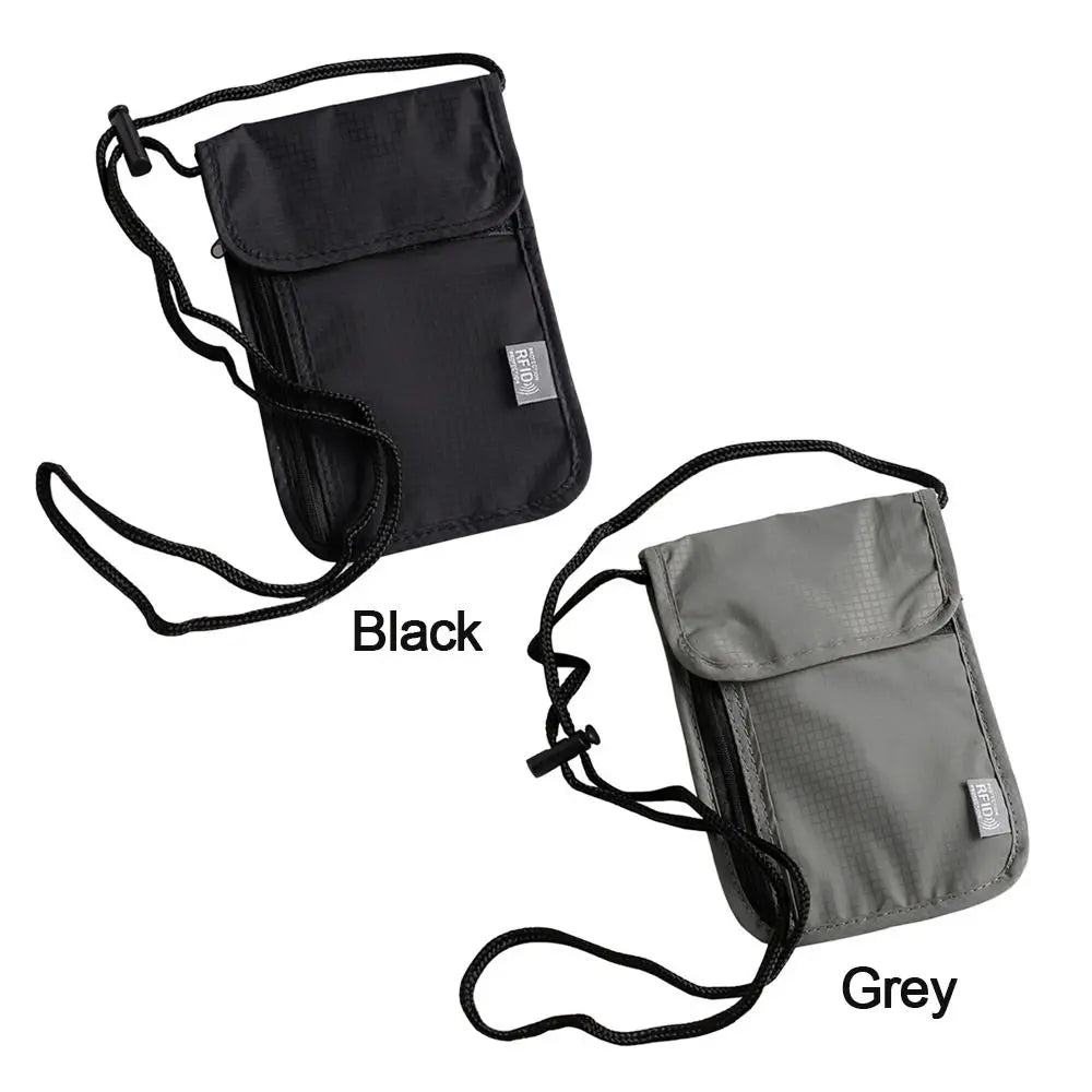 Waterproof RFID Nylon Travel Document Bag - Neck Wallet Money Pouch for Passport Cards - Storage Bag for Travel Essentials