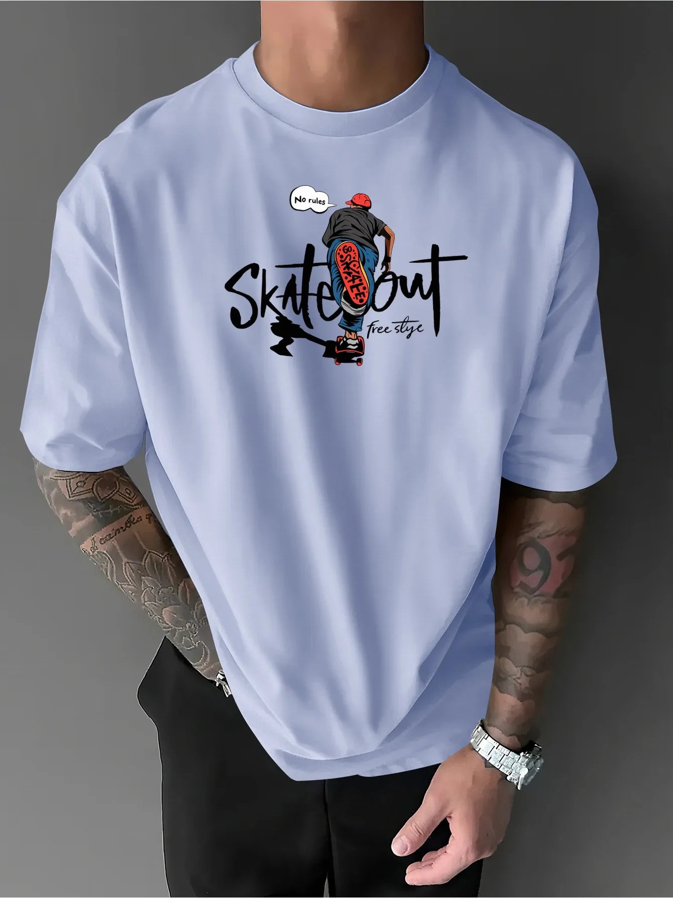 Summer Men Skateboarding Athlete Graffiti Letter T-shirt 100% Pure Cotton Soft Fabric Versatile Comfortable Suitable Daily Use